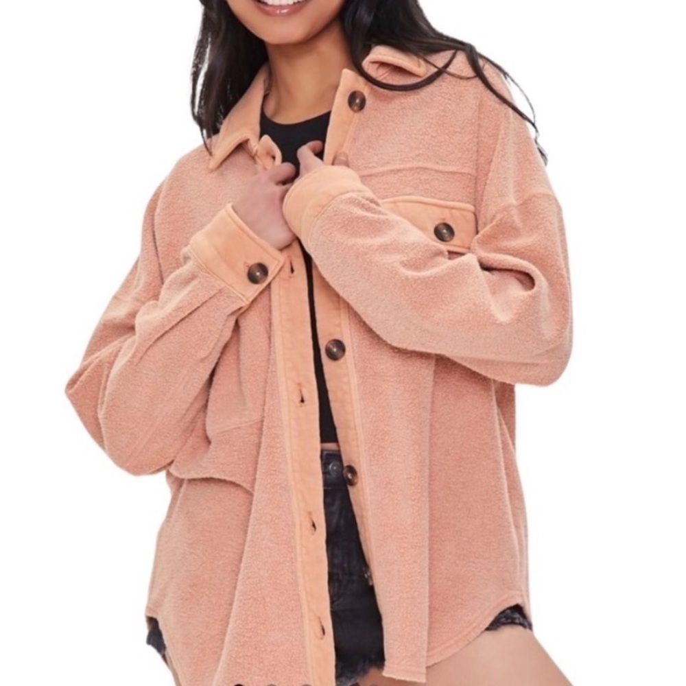 Forever 21 Fleece Button Down Jacket Shacket Peach Size L